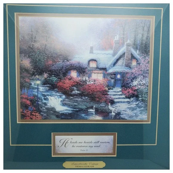 Thomas‎ Kinkade Accent Prints Framed Art Serene Cottage Psalm 23 Gold Frame - Picture 12 of 16